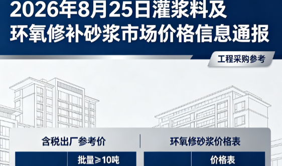 龙井2026年8月25日灌浆料及环氧修补砂浆市场价格信息通报